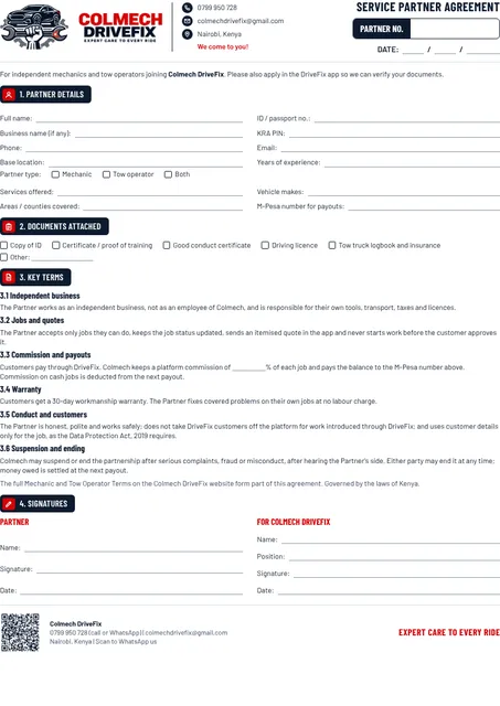 Preview of the service partner agreement