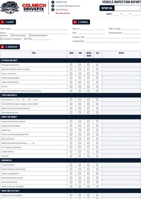 Preview of the vehicle inspection report